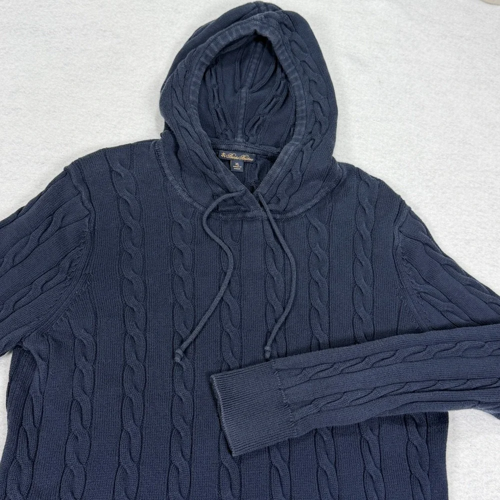BROOKS BROTHERS Youth XL Cable Knit Navy Blue Hoodie Sweated Pullover‎ Vtg